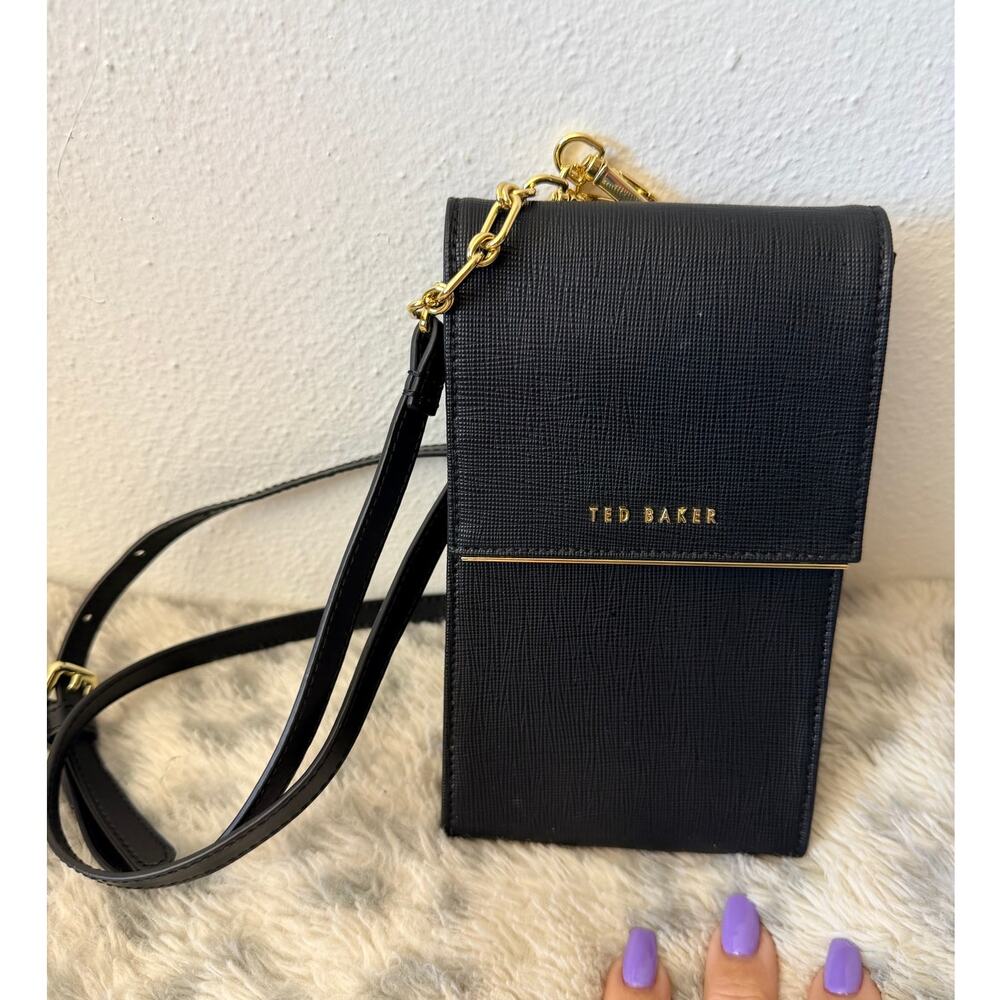 Ted Baker Black Crossbody Phone Bag with Gold Hardware